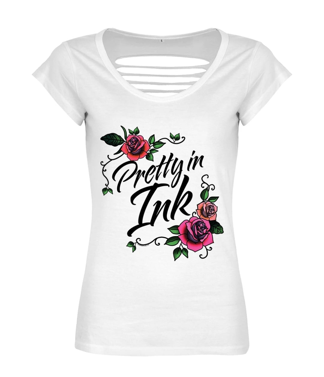 Pretty In Ink Ladies White Razor Back T-Shirt