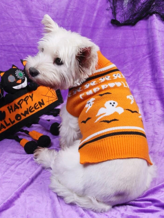 Halloween Ghost Pattern Pet Sweater