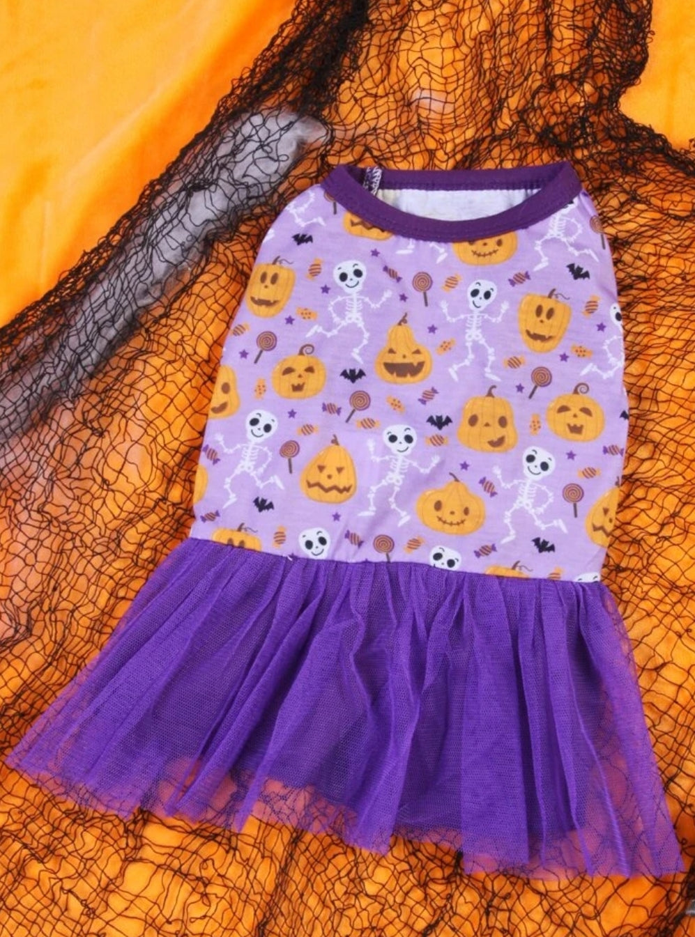 Halloween Pumpkin & Skeleton Print Pet Dress