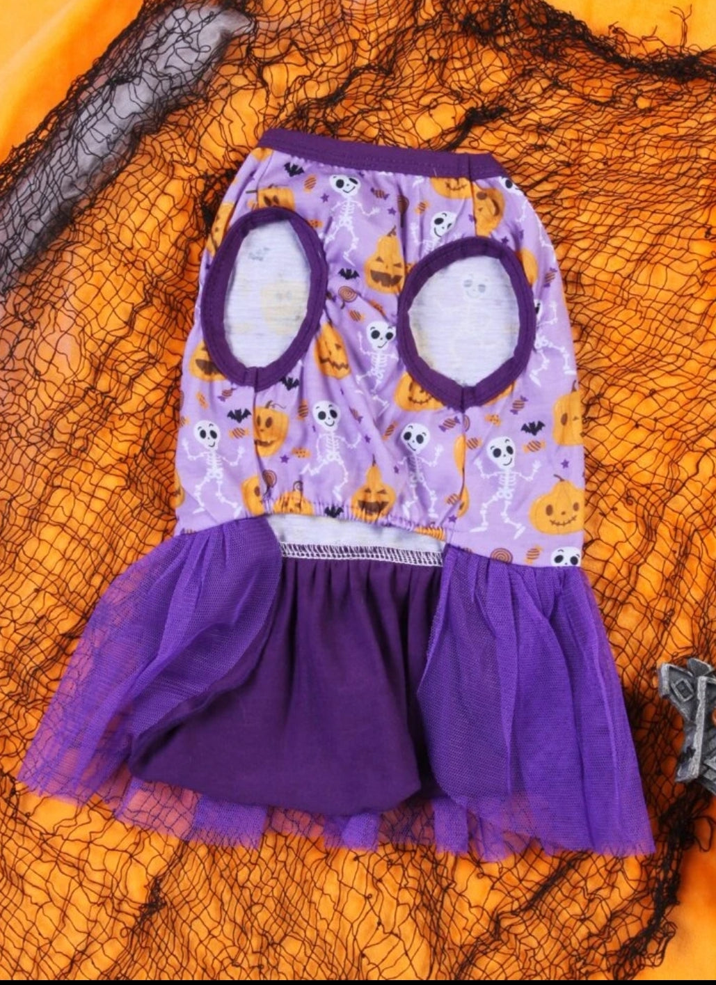 Halloween Pumpkin & Skeleton Print Pet Dress