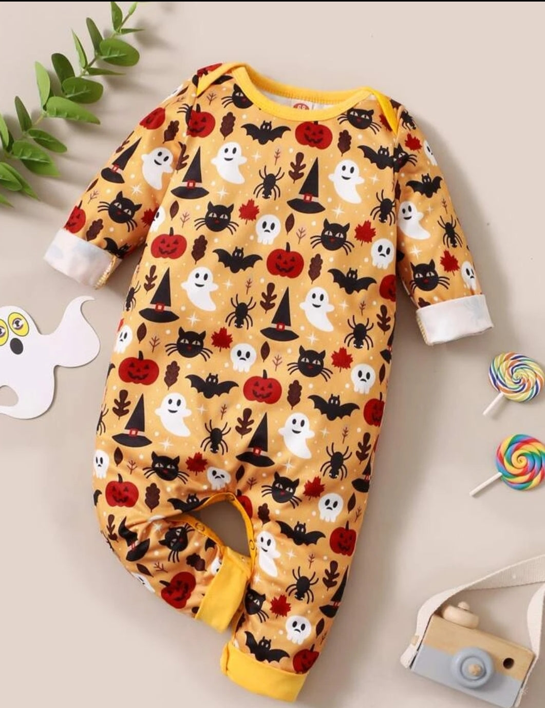 Baby Halloween Pumpkin Print Jumpsuit