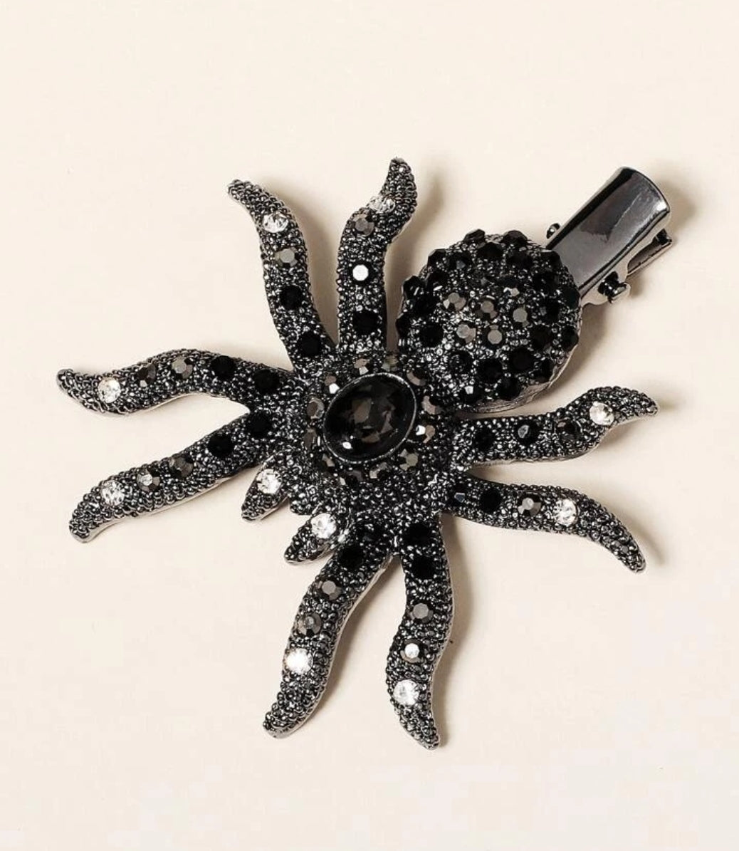 Halloween Rhinestone Spider Decor Hair Clip