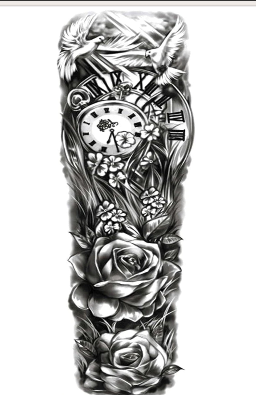 1sheet Flower & Clock Pattern Arm Tattoo Sticker