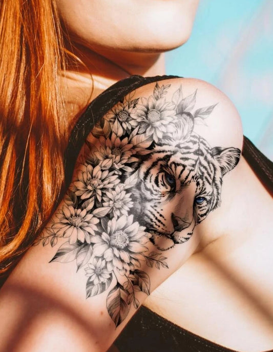 1sheet Tiger & Flower Pattern Tattoo Sticker