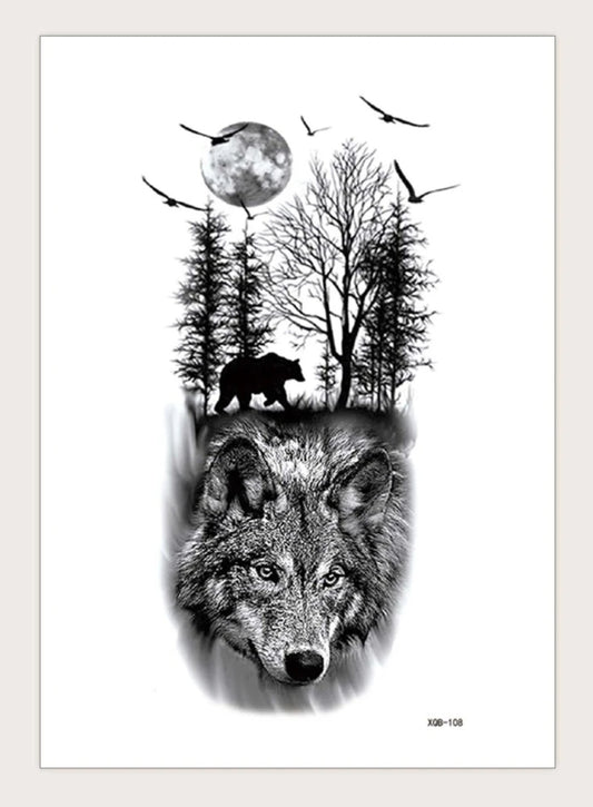 1sheet Wolf Pattern Tattoo Sticker