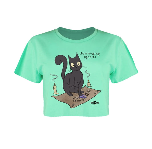 Spooky Cat Summoning Spirits Peppermint Boxy Crop Top