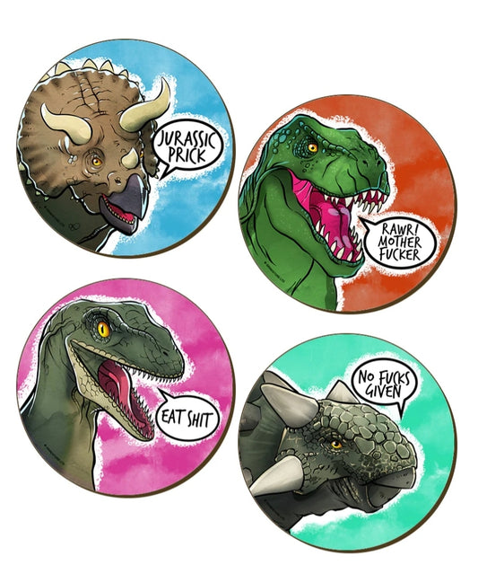 Cute But Abusive Dinosaurs 4 Piece Coaster Set