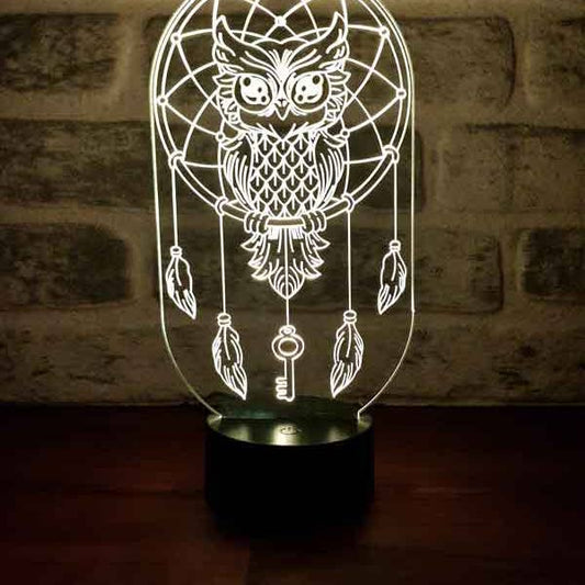 Dreamcatcher and Owl Led Lamp | Wood