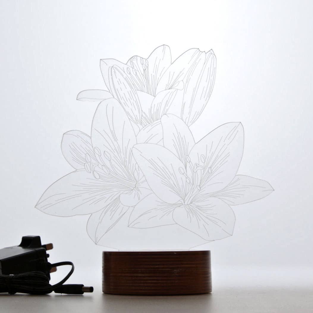 3D Lily Flower Led Light | Wood