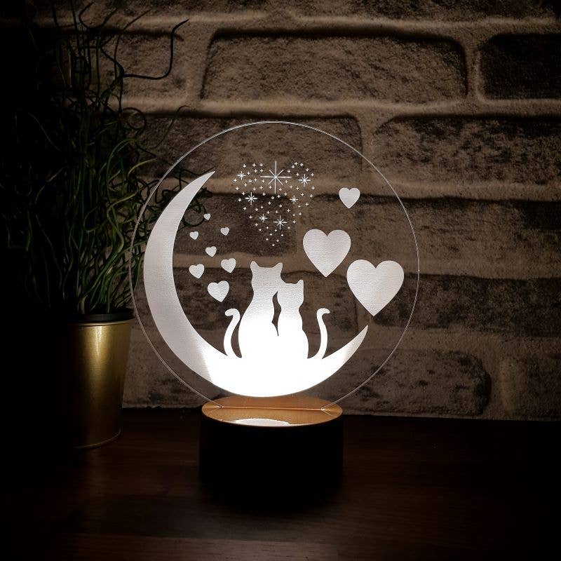 Cats and Love Led Lamp | Wood