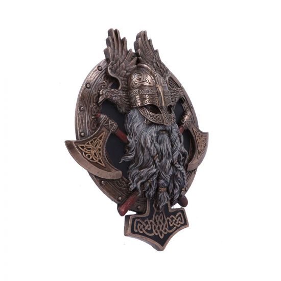 For Valhalla 27cm Bronze Viking Hammer Raven Wall Plaque.
