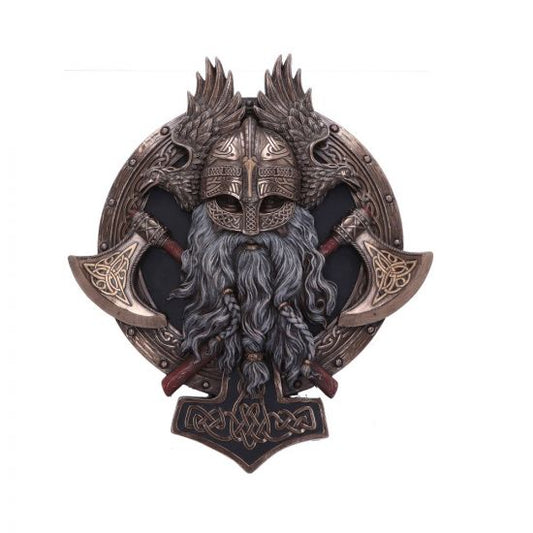 For Valhalla 27cm Bronze Viking Hammer Raven Wall Plaque.