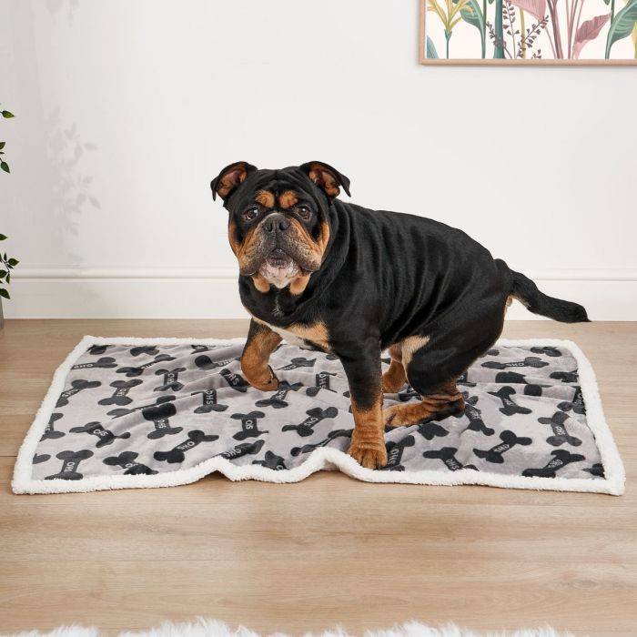 OHS Bone Print Sherpa Pet Blanket, Charcoal - 75 x 110cm