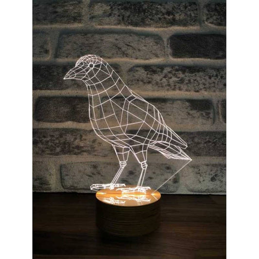 3D Crow Led Table Lamp | Wood