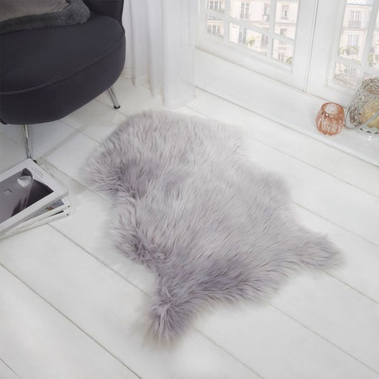 Faux Fur Sheepskin Rug, Silver Grey - 60 x 90cm